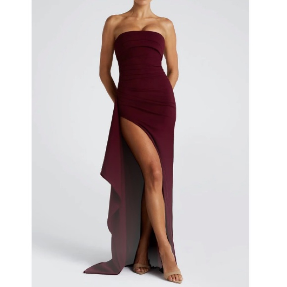 Babyboo Zafira Strapless Side Slit Maxi Dress - Cherry Lacquer color sz L NWT